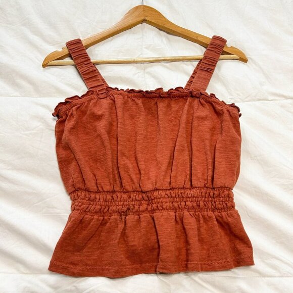 Marine Layer Dylan Smocked Cotton Tank Top Baked Clay XS Orange Sleeveless - Picture 6 of 7